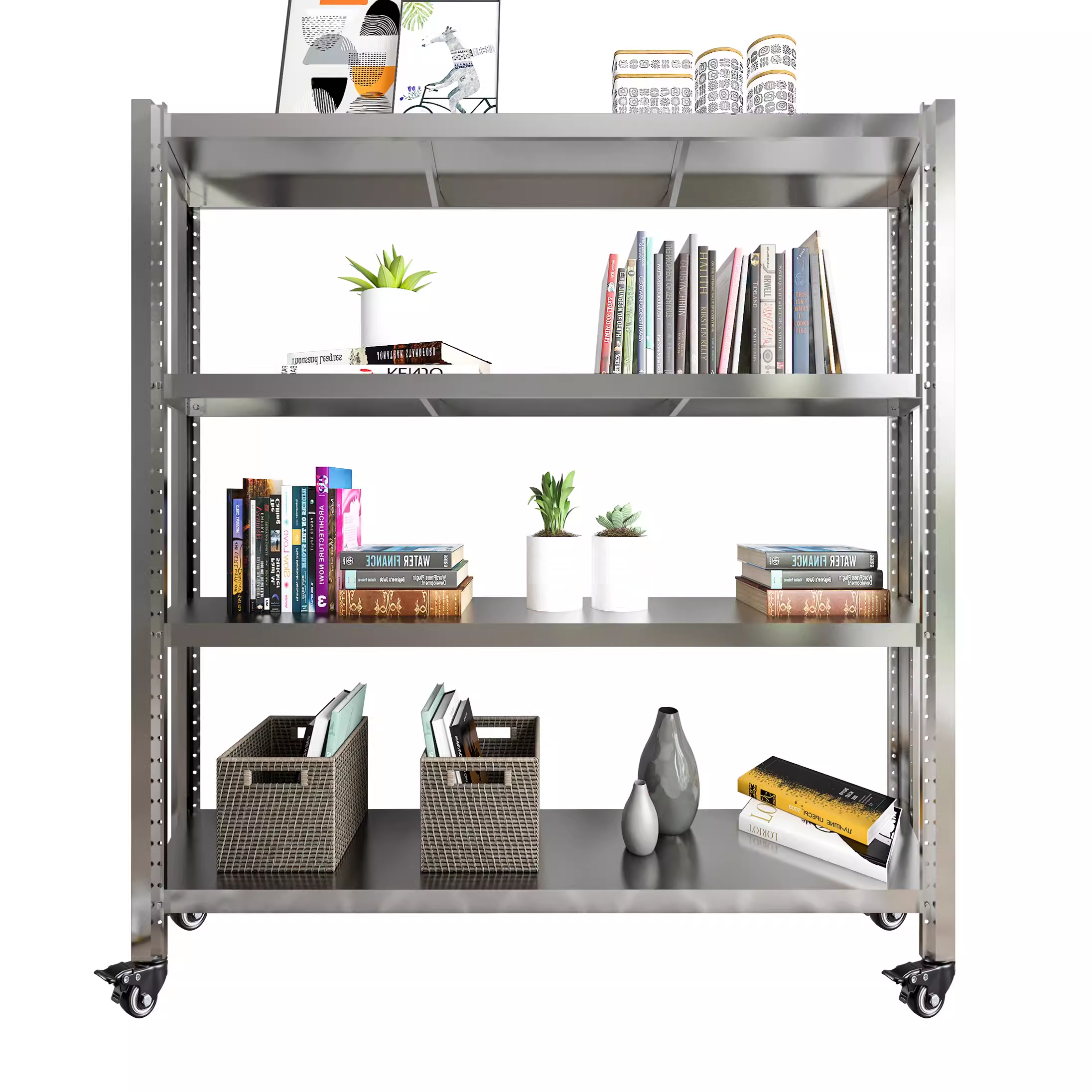 304不锈钢可移动带轮仓库仓储货架多层可调节家用展示置物储物架