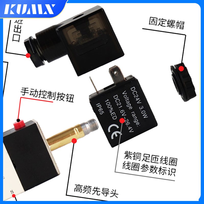 蝶阀专用 面板式4M210L-08 二位五通 五口二位电磁阀 4M210一08L