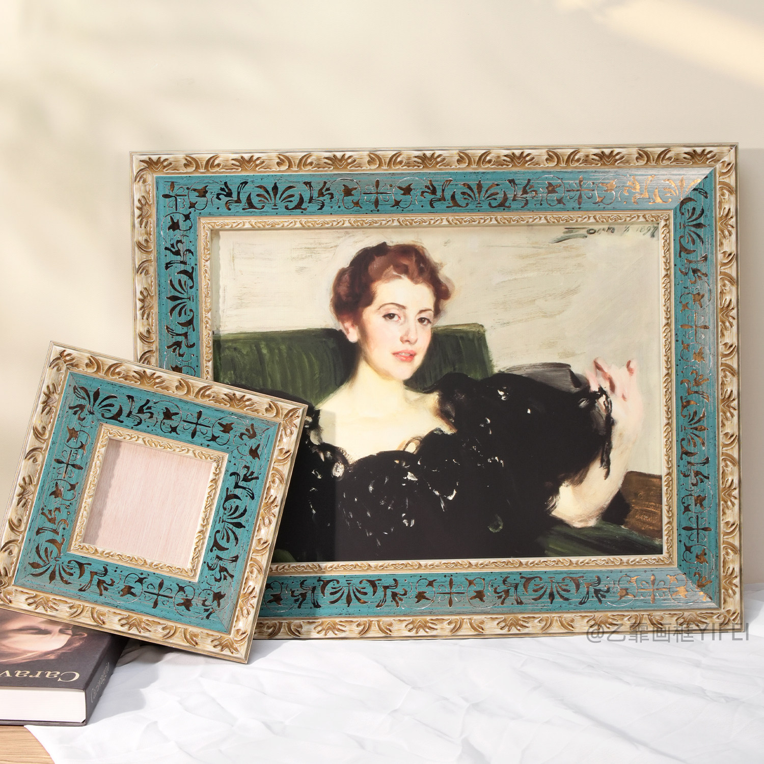 乙霏画框美式法式中古复古蓝色68mm欧式古董油画实木装饰空框画框,家居饰品,相框/画框,淘宝优惠券,粉丝福利购,淘宝优惠卷