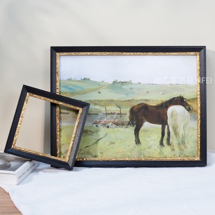 乙霏画框复古简约中古法式欧式美式黑色金色油画框29mm相框实木框