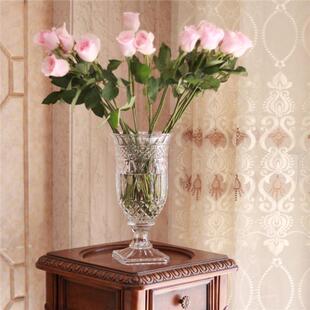 大号法式复古浮雕高脚玻璃花瓶鲜花水培百合高级插花花器摆件