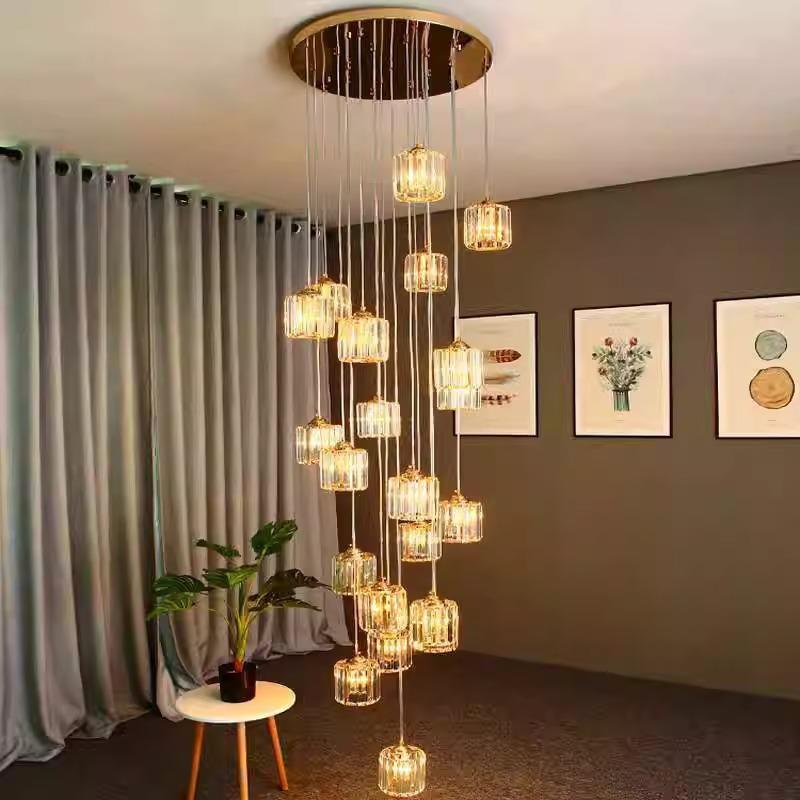 2024新款简约现代复式楼旋转楼梯灯 led水晶客厅吸顶吊灯侧墙灯具