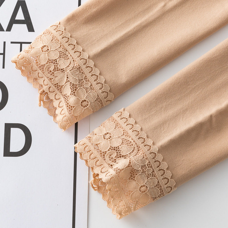 日系九分蕾丝花边打底裤女外穿春秋冬款加薄绒大码肉色显瘦连裤袜