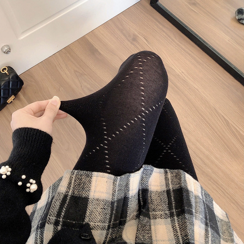 秋冬中厚miu系咖啡色连裤袜女微透竖条纹打底裤袜烟灰色加厚裤袜