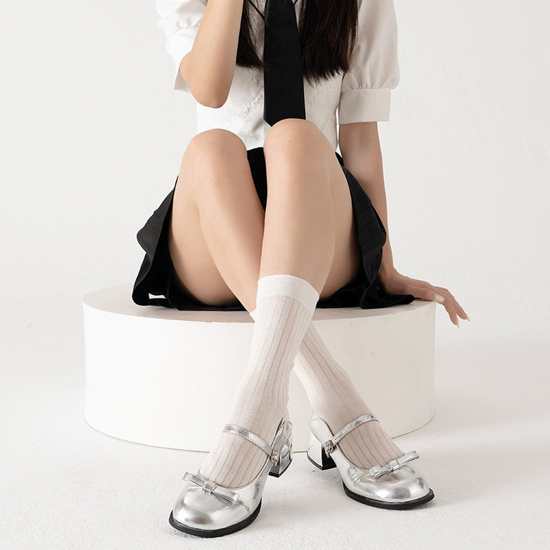 白色袜子女中筒袜秋冬y2k辣妹学院风春秋日系jk复古条纹秋季短袜