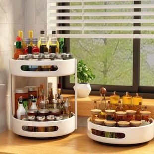 调料瓶调味品家用醋盐罐油转盘厨房酱旋转调料架台面专用收纳架可