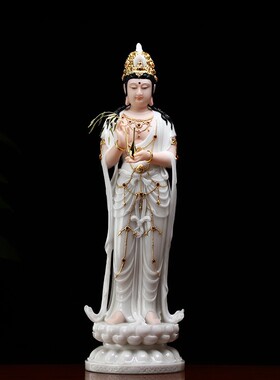 热销汉白玉西方三l圣佛像简约现代风格 家用供奉观音菩萨纯手工雕