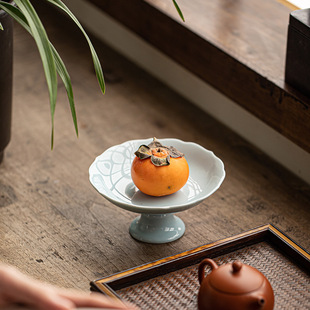 陶瓷禅意茶点盘中式精致茶室高脚点心盘家用水果盘供佛手柑摆放盘