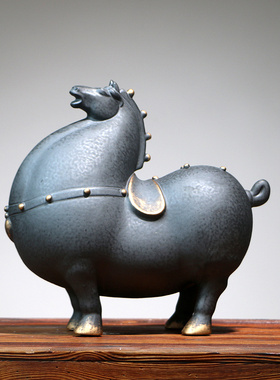 黑色站立a描金唐马摆件创意新中式动物玄关桌面装饰品家居工艺礼