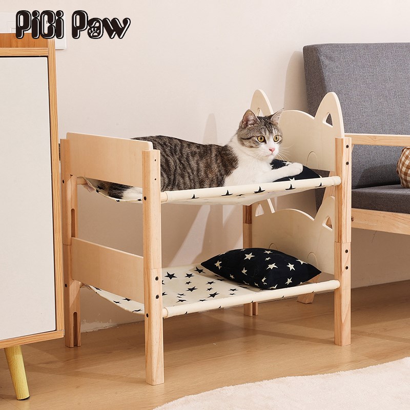 猫窝四季通用可拆洗狗窝宠物小型犬猫咪床猫爬架实木犬窝单双层款