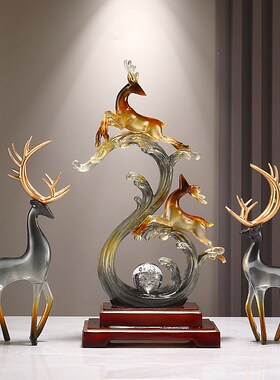 风生水起麋鹿招财办公室桌面摆件入户玄关客O厅酒柜装饰品乔迁礼