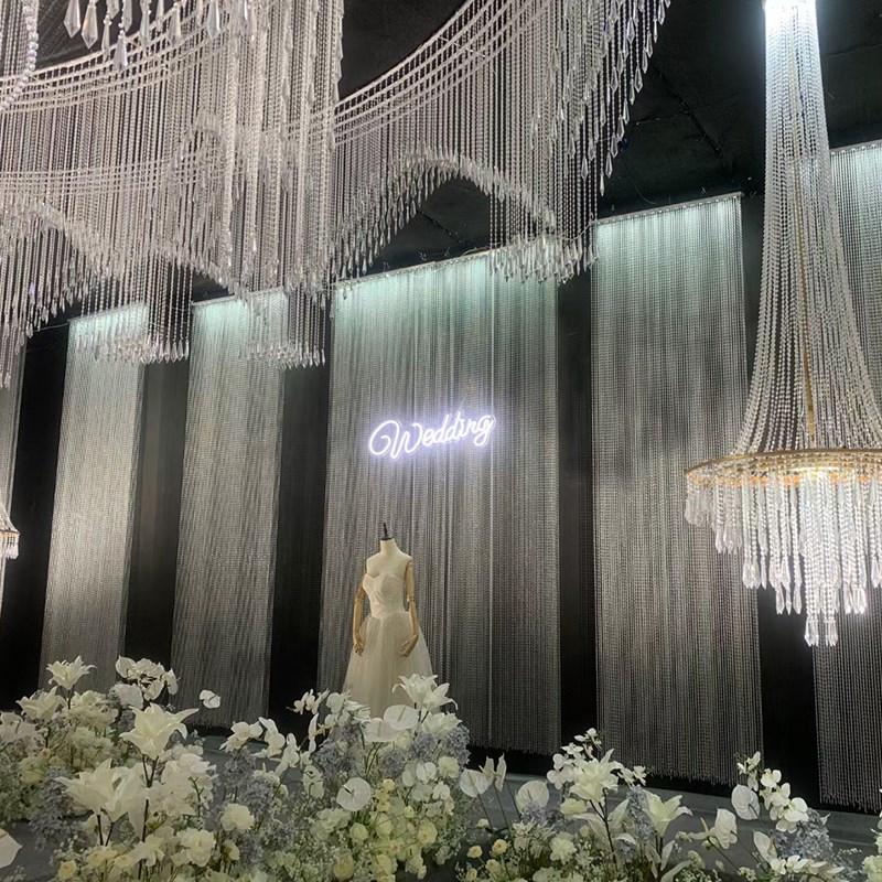 新款婚庆水晶吊顶圆环铁艺线帘珠帘成品圆环装饰婚礼堂套系布置