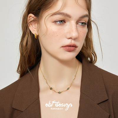 耳边风 花巡 不规则波浪天u然松石串珠小花项链轻奢小众设计锁骨