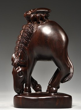 黑檀木雕马上赢摆件家居博古架办公桌面装饰实木质工艺品开业礼品