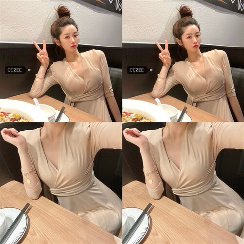 CCZEE 法系优雅裙子2r021年夏季女潮气质收腰显瘦绑带长短款连衣