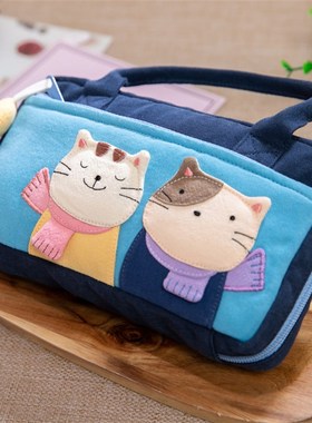 台湾啵啵猫 620102 可爱围巾猫咪纯棉布艺拼布包迷你小手提包