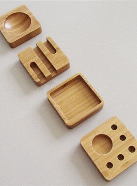 实木桌面收纳组合木质4四件套名片座笔筒座手机架多功能台历底座