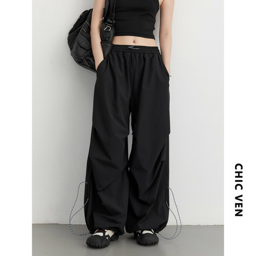 CV大码女装f 2024夏季新款街头抽绳工装休闲裤户外阔腿降落伞裤女
