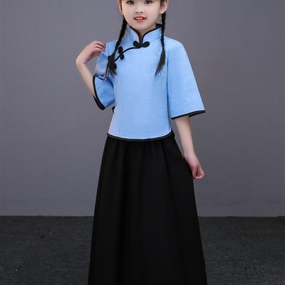 民国风复古女装儿童女p学生装中国风女童夏演讲朗诵比赛服装演出