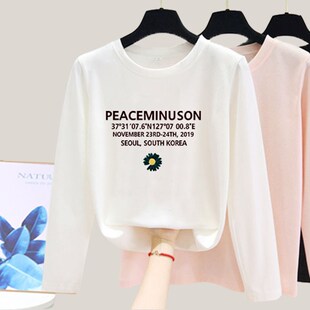 牛仔背带裤里面穿的衣p服 长袖卫衣T恤女 搭配高腰阔腿哈伦裤上衣