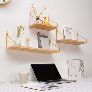 墙上置物架免打孔承重力强w客厅装饰挂架壁挂式卧室宿舍实木隔板