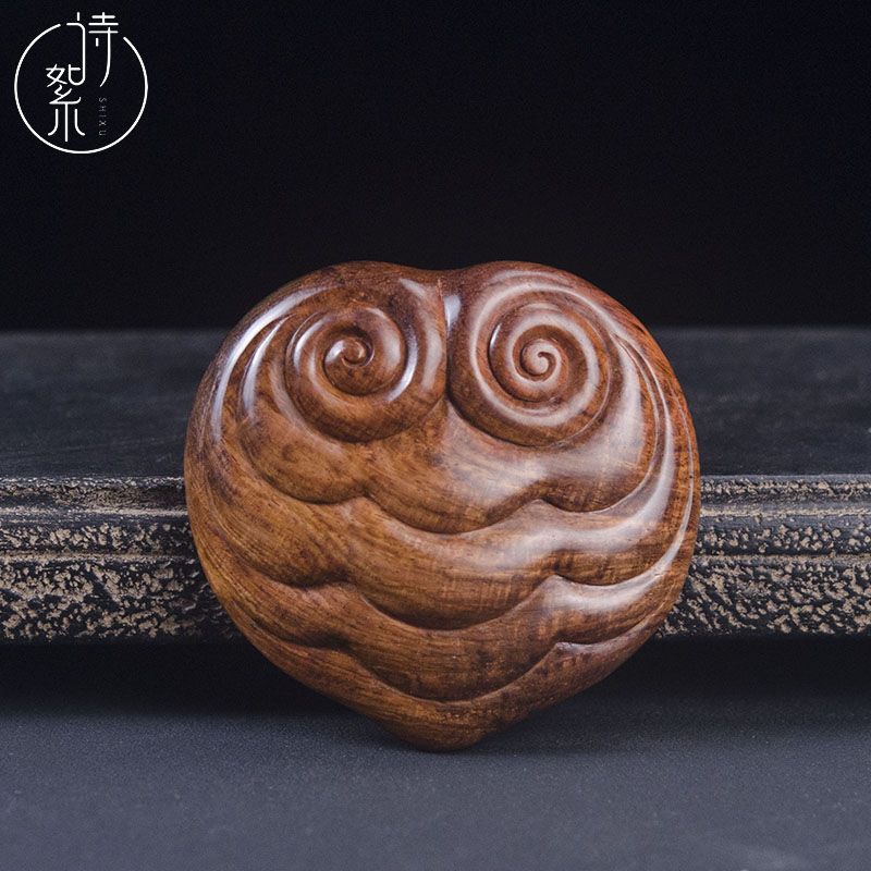 海南黄花梨灵芝手把件老油梨满水波纹湘工雕刻吉祥盘玩把件送礼