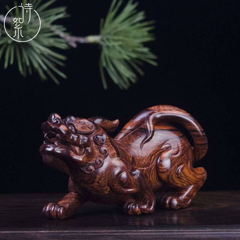 海南黄花梨紫油梨貔貅手把件湘工手工雕刻高端木雕摆件吉祥送礼