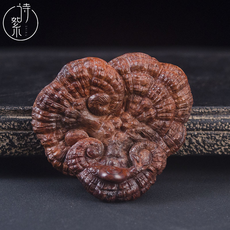 海南黄花梨灵芝手把件老料手工雕刻男士盘玩木质文玩木雕小摆件