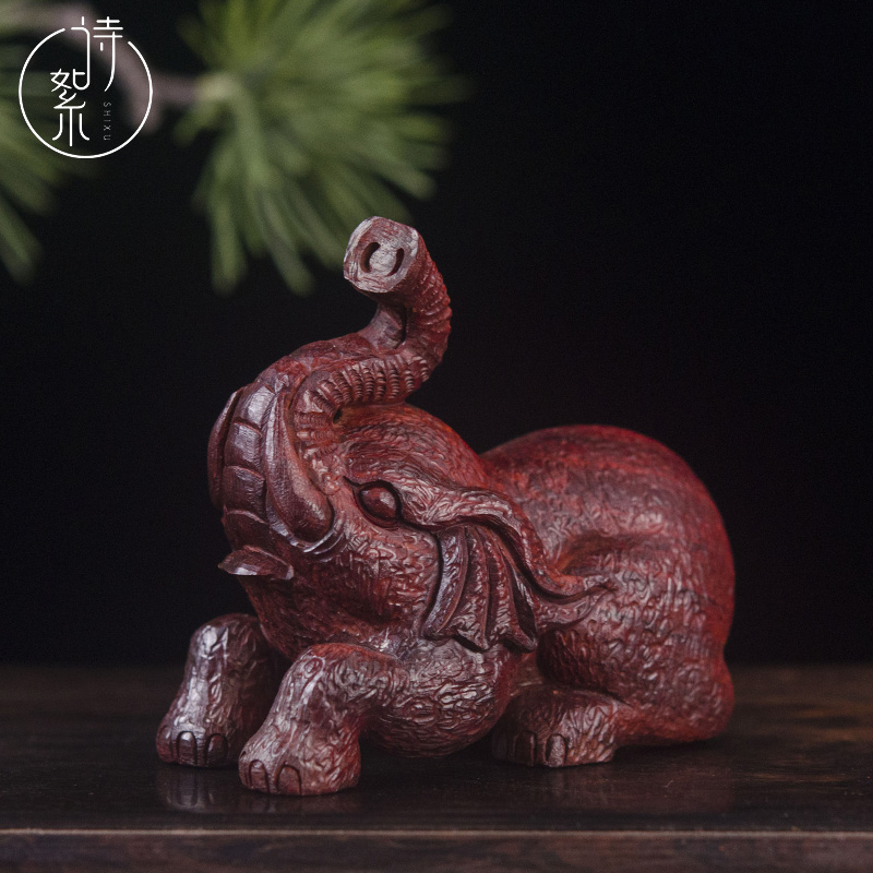 印度小叶紫檀大象手把件二膘老料湘工男女吉祥盘玩把件木雕送礼