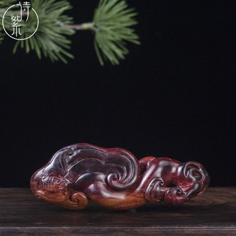 【沉水级】海南黄花梨灵芝紫油梨手把件湘工男女随身吉祥盘玩送礼