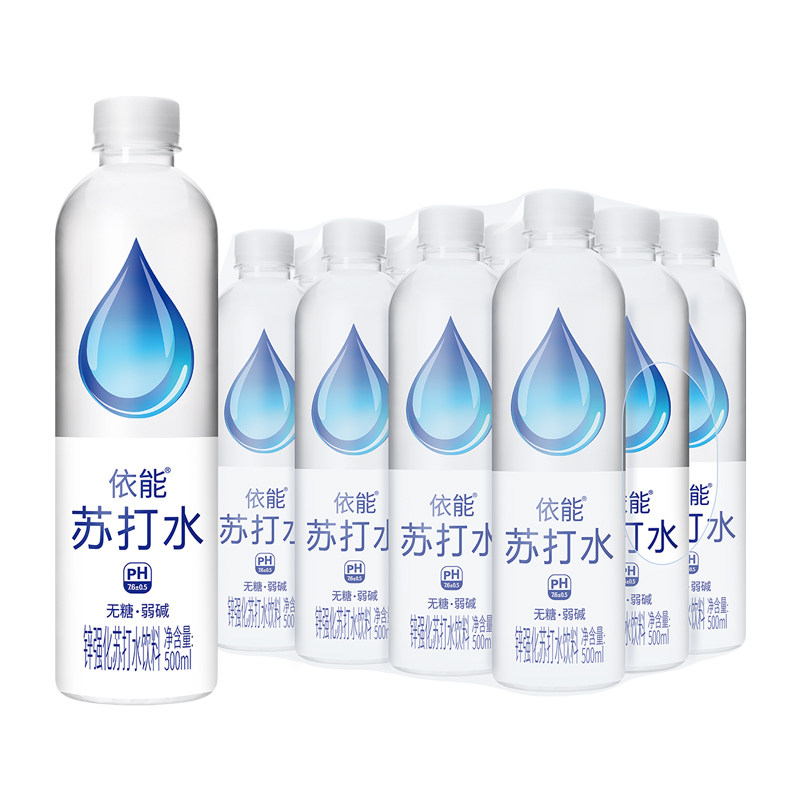依能锌强化弱碱性苏打水饮料无糖0脂0卡饮用水500ml*12瓶