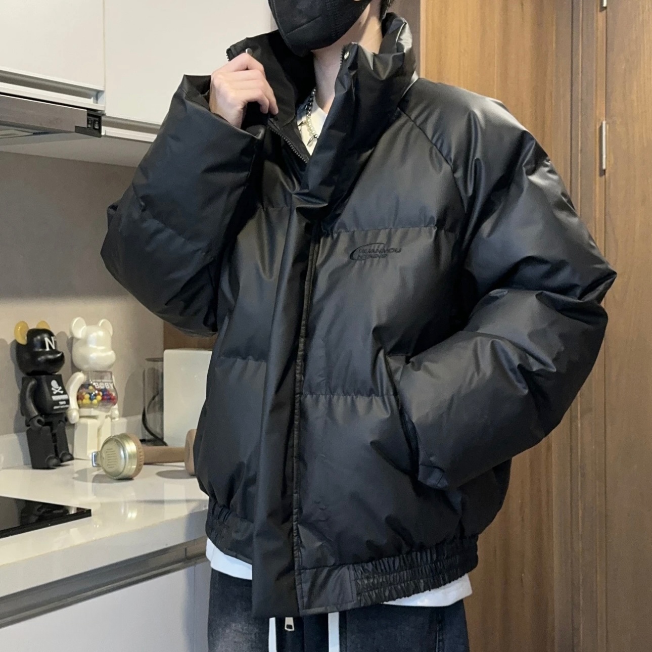 美式立领刺绣棉服外套男冬季潮牌休闲保暖棉衣宽松面包服