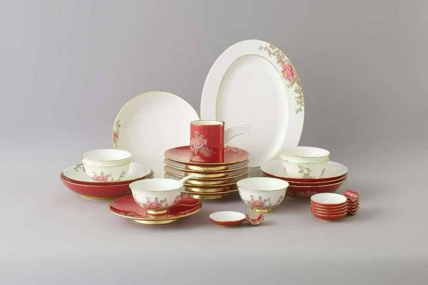 【新年礼】国瓷永丰瓷抱春红32头餐具礼盒套装 活动价现货秒发,餐饮具,餐具礼盒,淘宝优惠券,粉丝福利购,淘宝优惠卷