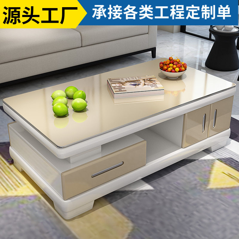 现代简约钢琴烤漆茶几桌钢化玻璃面家用客厅小户型茶几电视柜组合