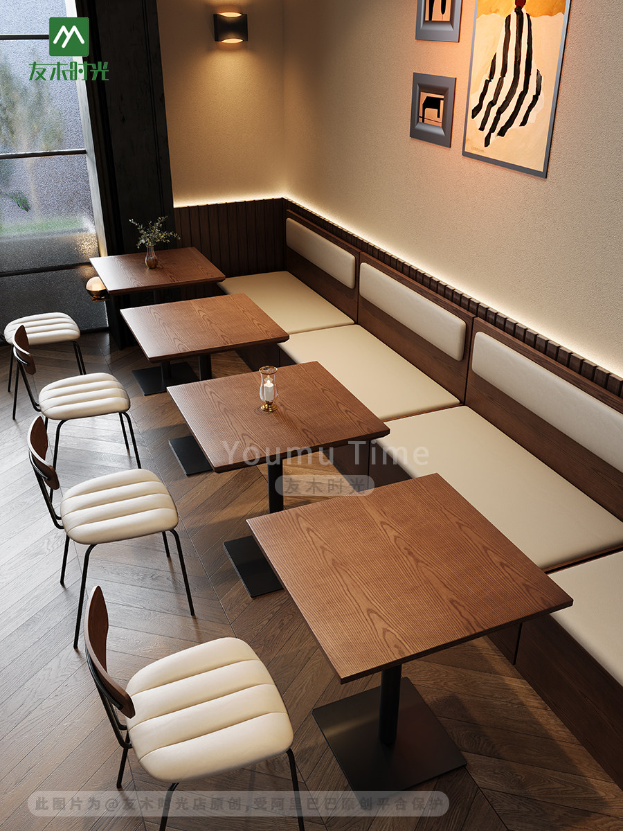 工业风复古餐厅桌椅组合餐饮店实木餐桌椅咖啡厅商用饭店卡座沙