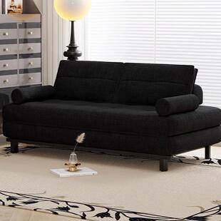 黑色棉麻布艺单人双人网红书房小户型客厅可折叠沙发床一体两用款