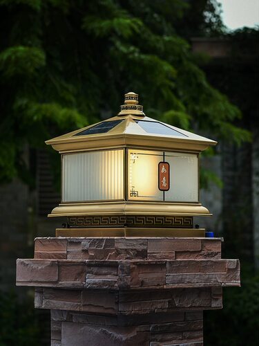 全铜太阳能柱头灯户外围墙庭院灯别墅花园中式门柱灯大门口柱子灯