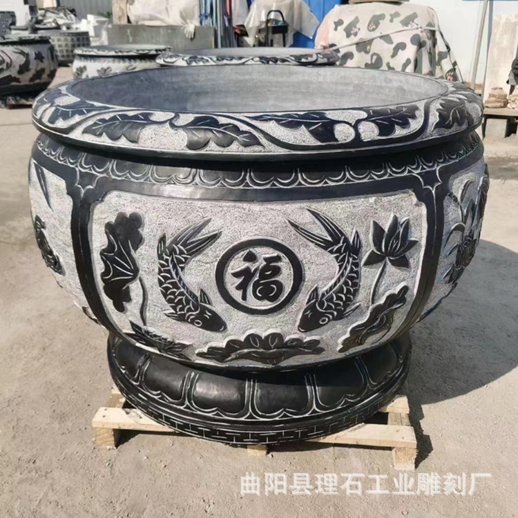 仿古青石石雕圆形法养鱼缸