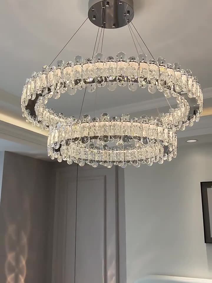 轻奢客厅吊灯后现代创意水晶餐厅吧台灯创意圆圈圆环网红卧室灯具