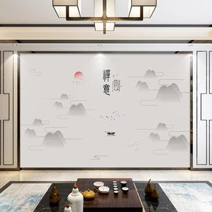 禅意山水电视背景墙纸沙发影视墙布客厅办公室壁纸壁布壁画 新中式