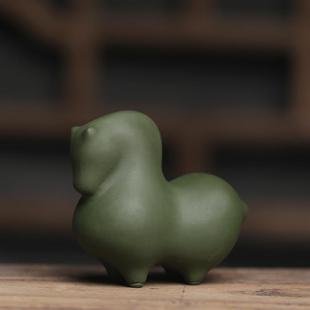 特色茶桌小摆件家居摆设复古 古铜绿小唐马绿马陶瓷茶宠小茶玩个性