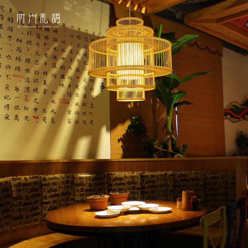 新中式楼酒店吊灯禅意茶室灯具饭厅大厅会所大型展示几何艺术竹灯