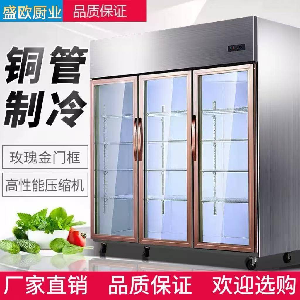 商用不锈钢三门冷藏展示柜玻璃门蔬菜水果保鲜柜大三门冰箱