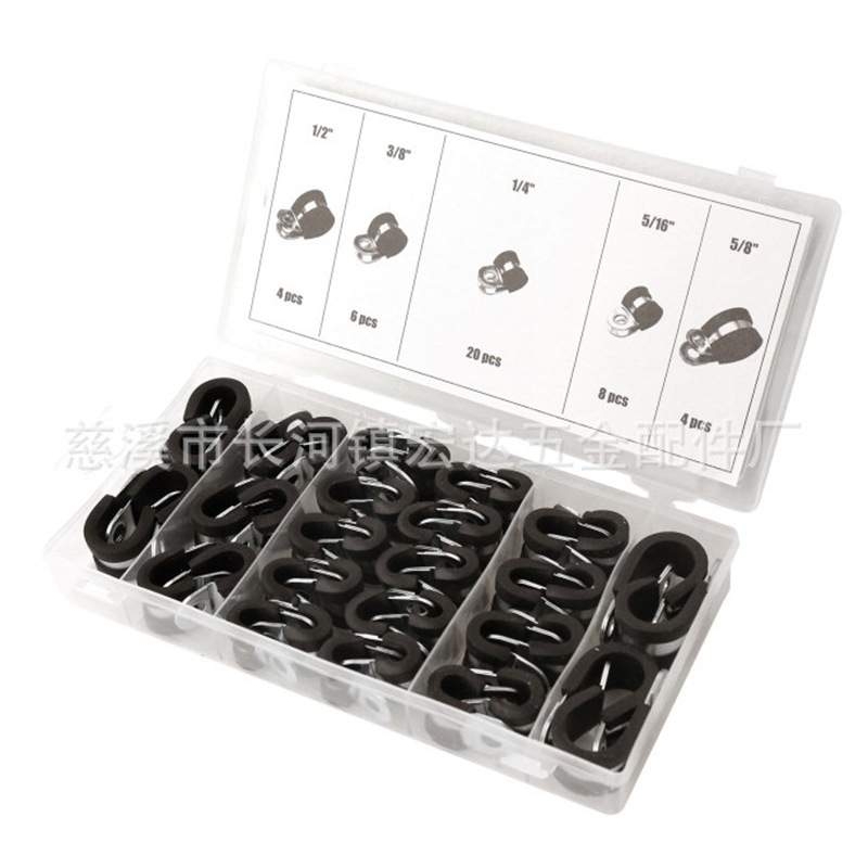 源头厂家供应橡胶喉箍铁镀锌卡箍42件套R型管卡