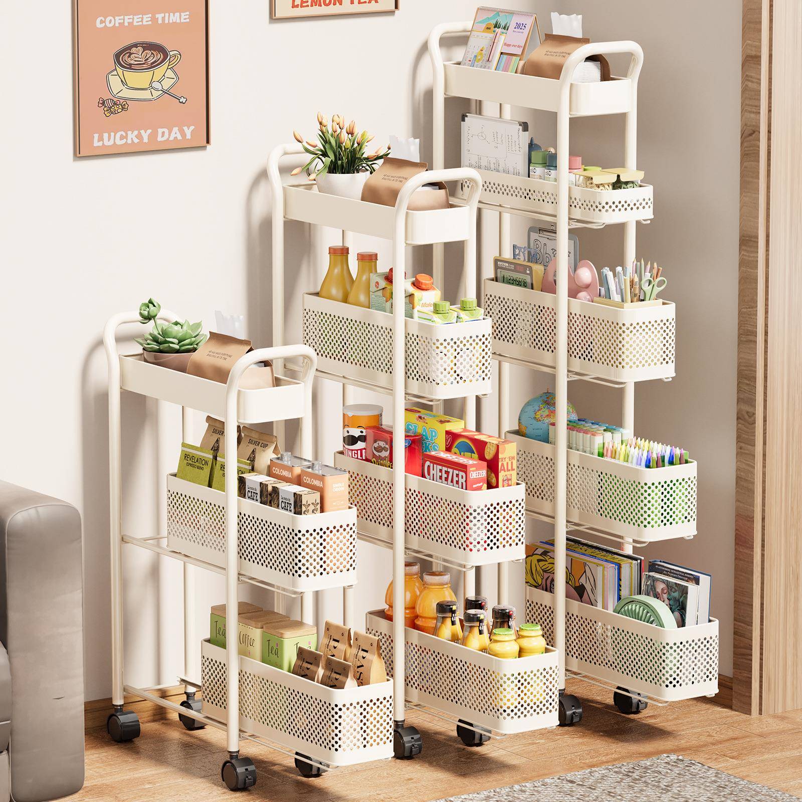 厨房夹缝浴室置物架玄关收纳菜篮子厕所门后抽拉小推车多层储物架