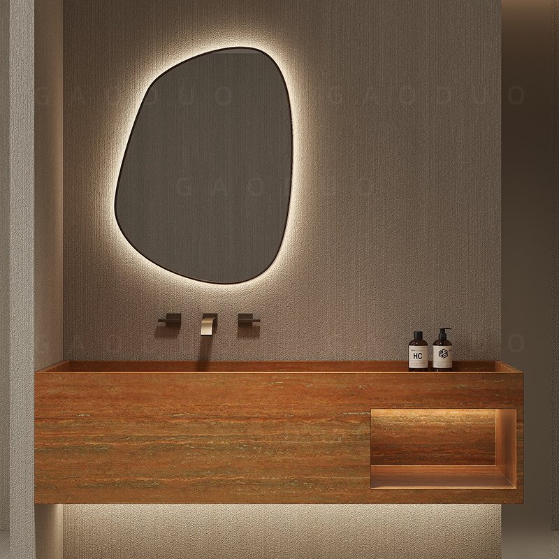 红洞石木纹岩板一体无缝盆别墅高端卫生间洗漱洗脸洗手盆尺寸定制,家装主材,浴室柜组合,淘宝优惠券,粉丝福利购,淘宝优惠卷