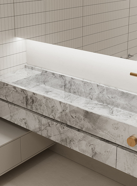 设计师款岩板一体盆酒店别墅高端悬挂洗手洗漱台洗脸盆浴室柜定制