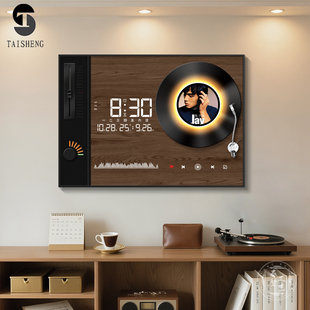 雷达数显时钟电表箱装饰画中古风唱片遮挡电表盒配电箱电闸盒挂画