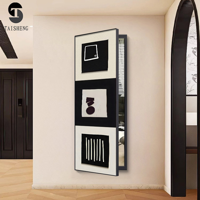 中古风隐藏式推拉全身镜玄关装饰画简约抽象翻开穿衣镜暗藏式镜子