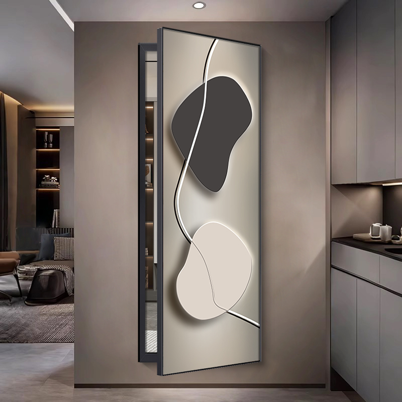 现代轻奢入户门隐藏式全身镜翻开 式推拉打开 关闭暗藏式全身镜子